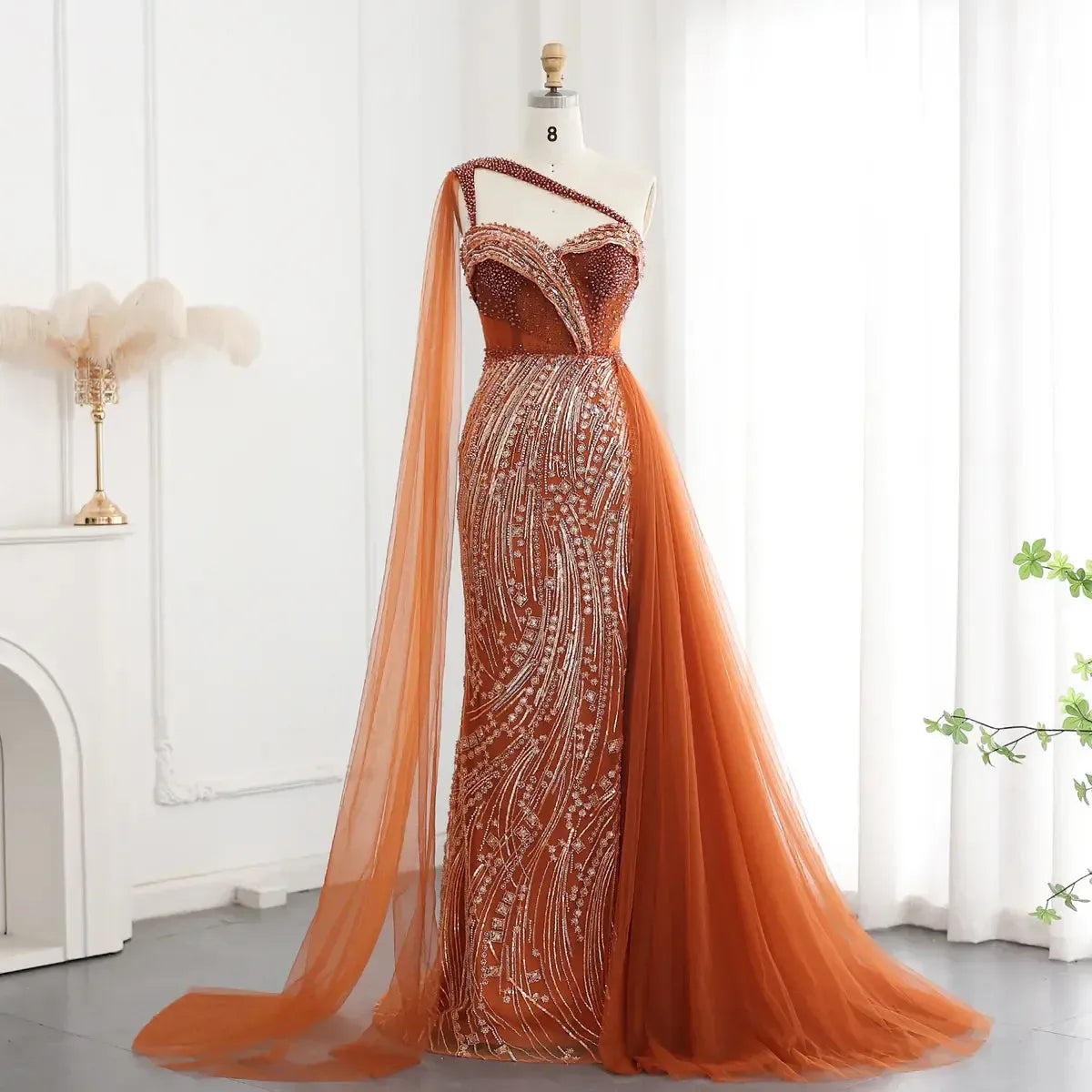 Burgundy One Shoulder Mermaid Evening Dresses with Cape Overskirt Women Wedding Party Long Prom Formal Gowns SS129