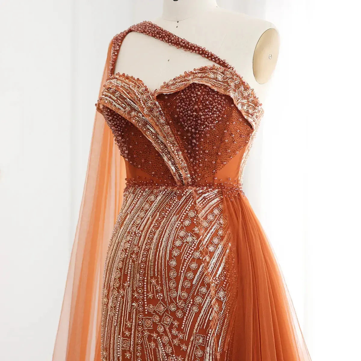 Burgundy One Shoulder Mermaid Evening Dresses with Cape Overskirt Women Wedding Party Long Prom Formal Gowns SS129