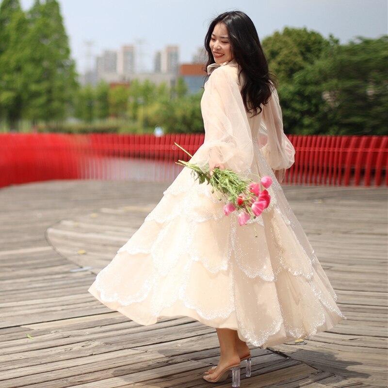 Champagne Long Sleeve Muslim Evening Dresses 2023 Luxury Dubai Arabic Formal Dreess for Women Wedding Party SS480