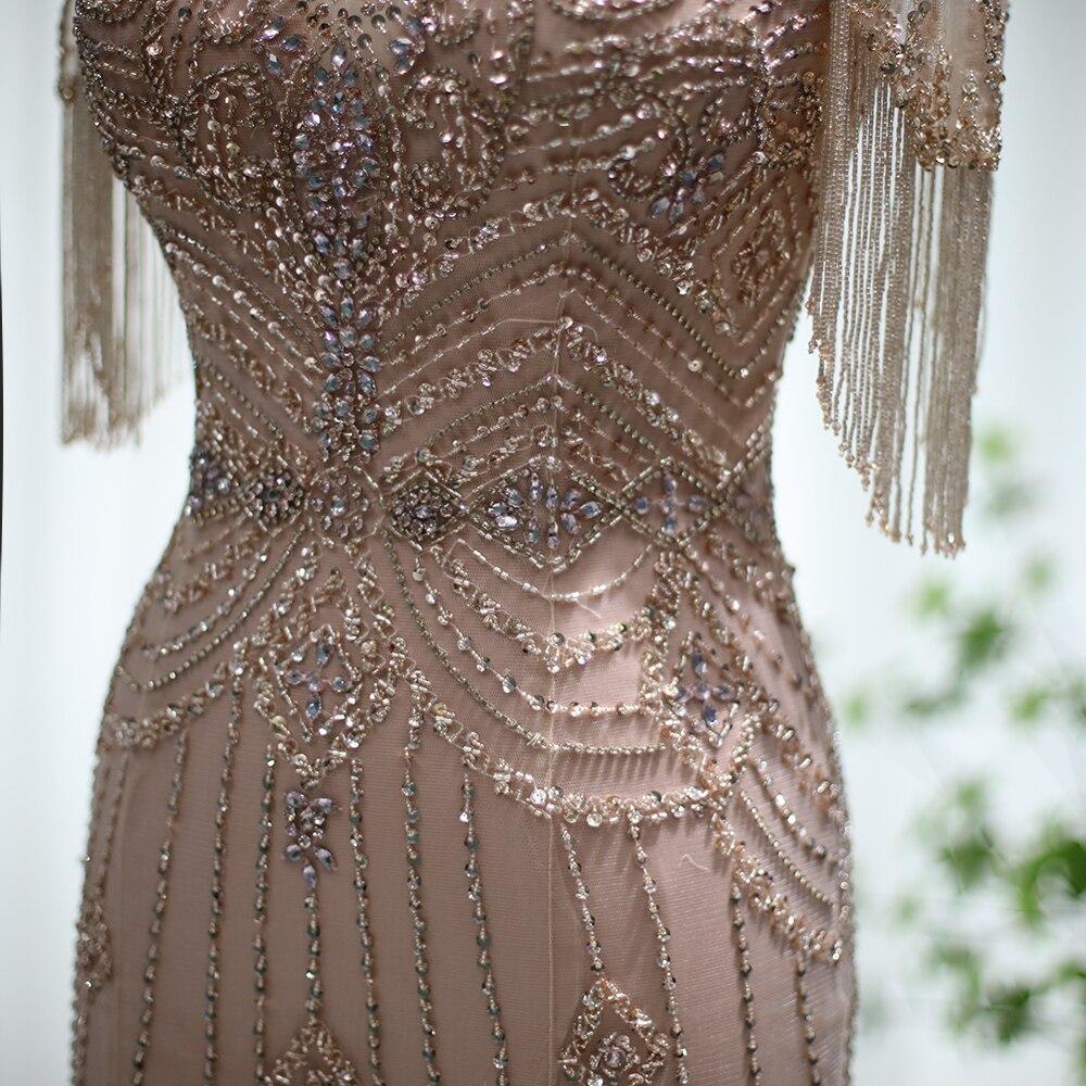 Champagne Tassel Mermaid Evening Dresses 2023 Luxury Dubai Long Formal Prom Dress for Women Wedding Party Gown SS136