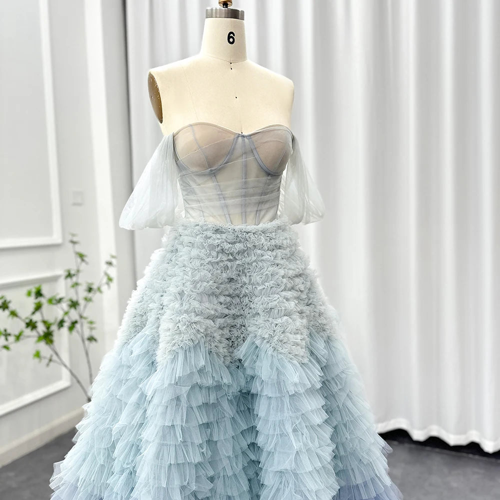 Chic Blue Ombre Tiered Ruffles Ball Gown Evening Dress SF086