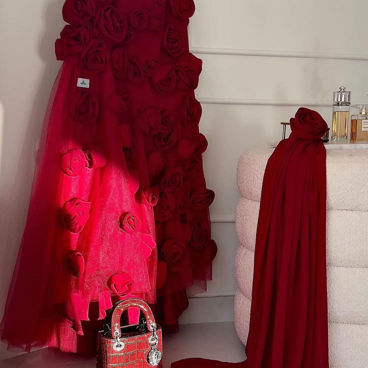 Chic Pink 3D Flowers Strapless Mermaid Evening Dress Side Slit SF009