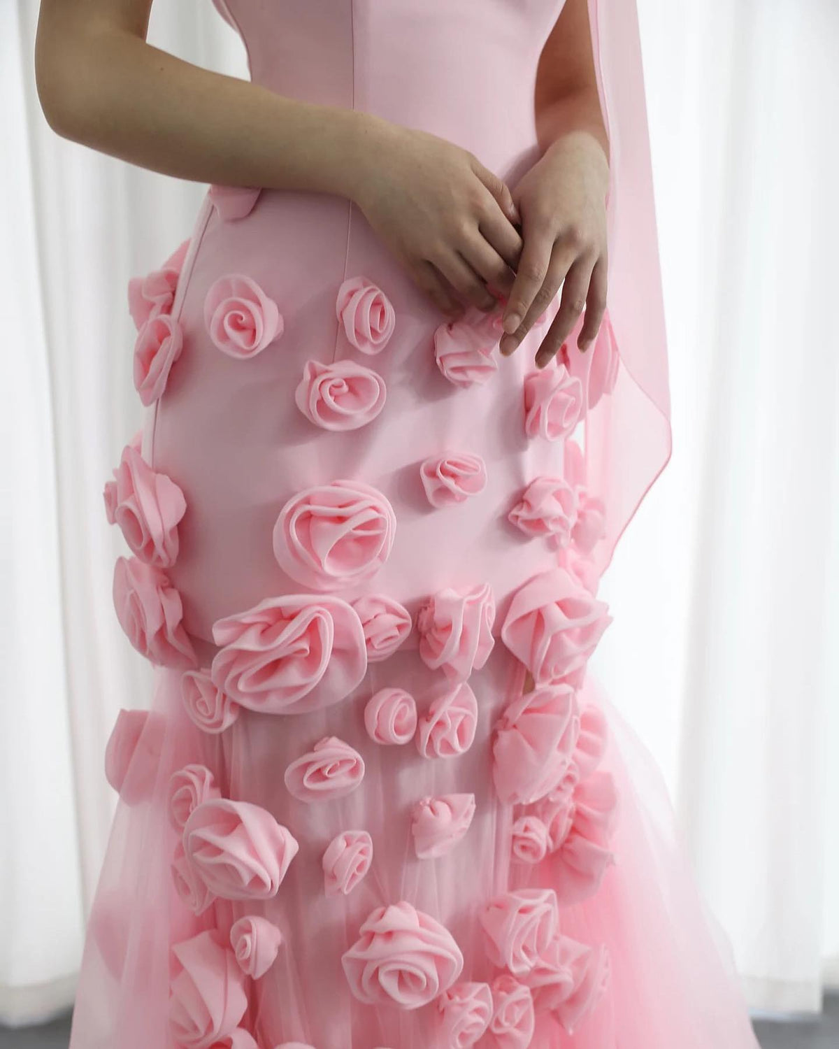 Chic Pink 3D Flowers Strapless Mermaid Evening Dress Side Slit SF009
