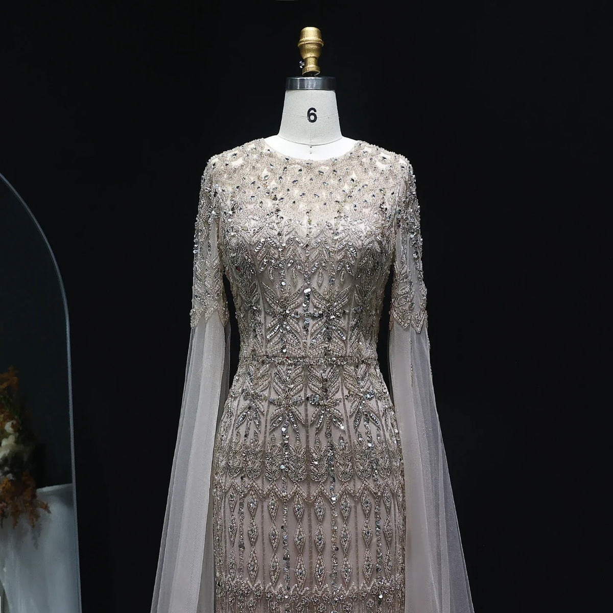 Dubai Caramel Mermaid Evening Dresses with Cape Sleeves SS044