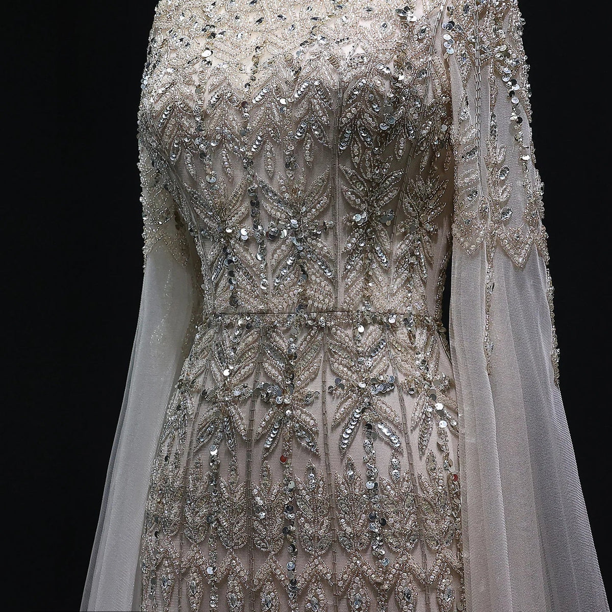 Dubai Caramel Mermaid Evening Dresses with Cape Sleeves SS044
