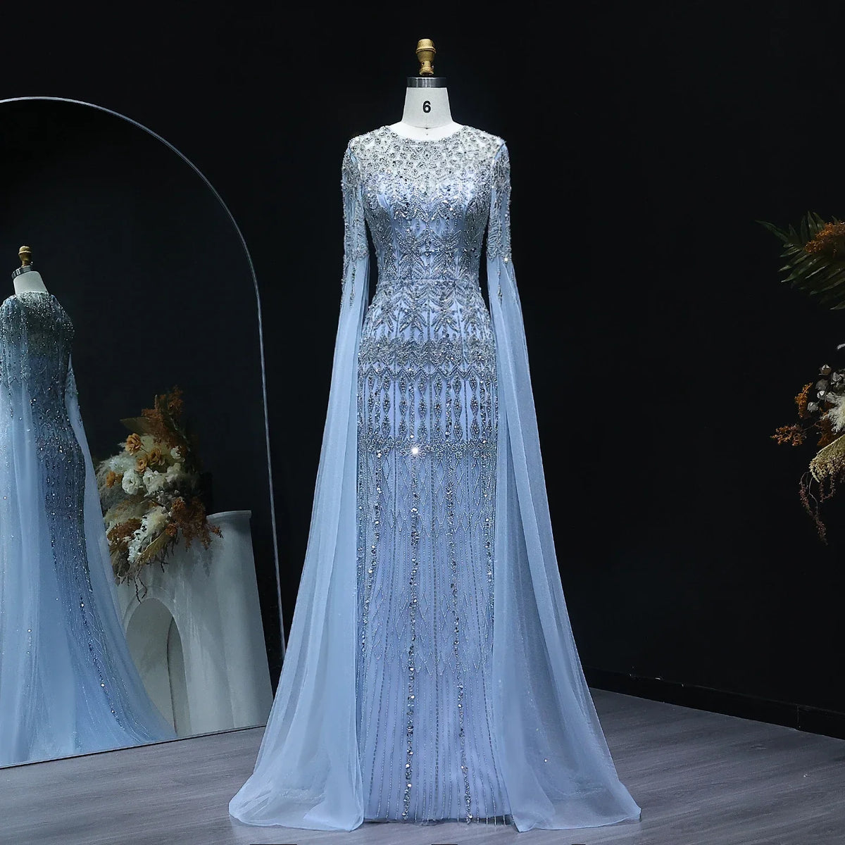Dubai Caramel Mermaid Evening Dresses with Cape Sleeves SS044