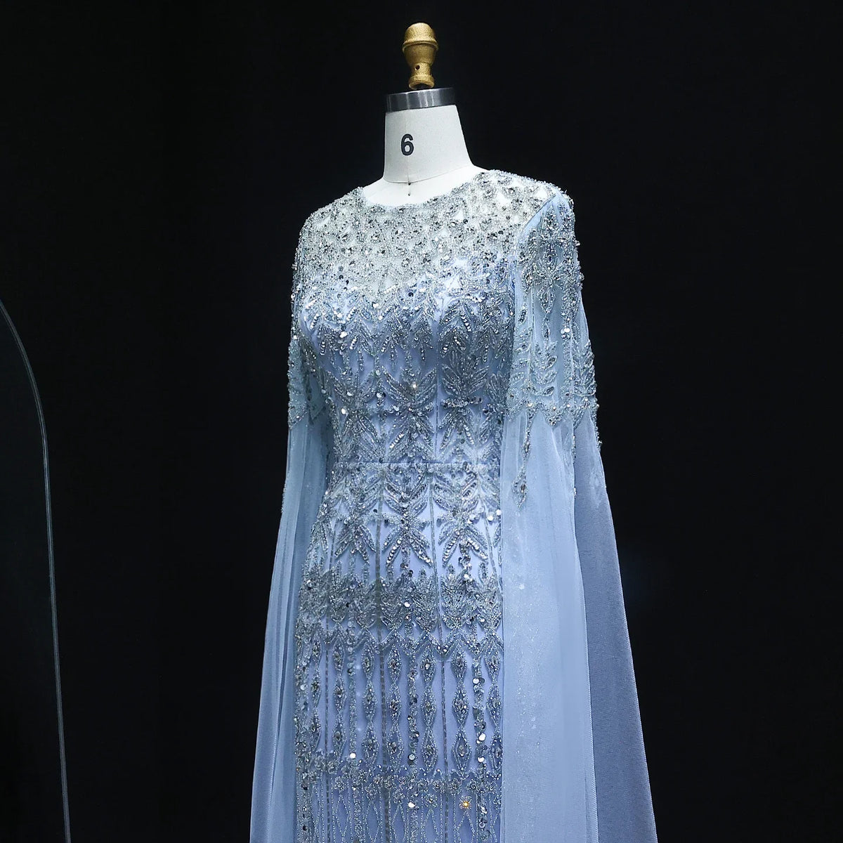 Dubai Caramel Mermaid Evening Dresses with Cape Sleeves SS044