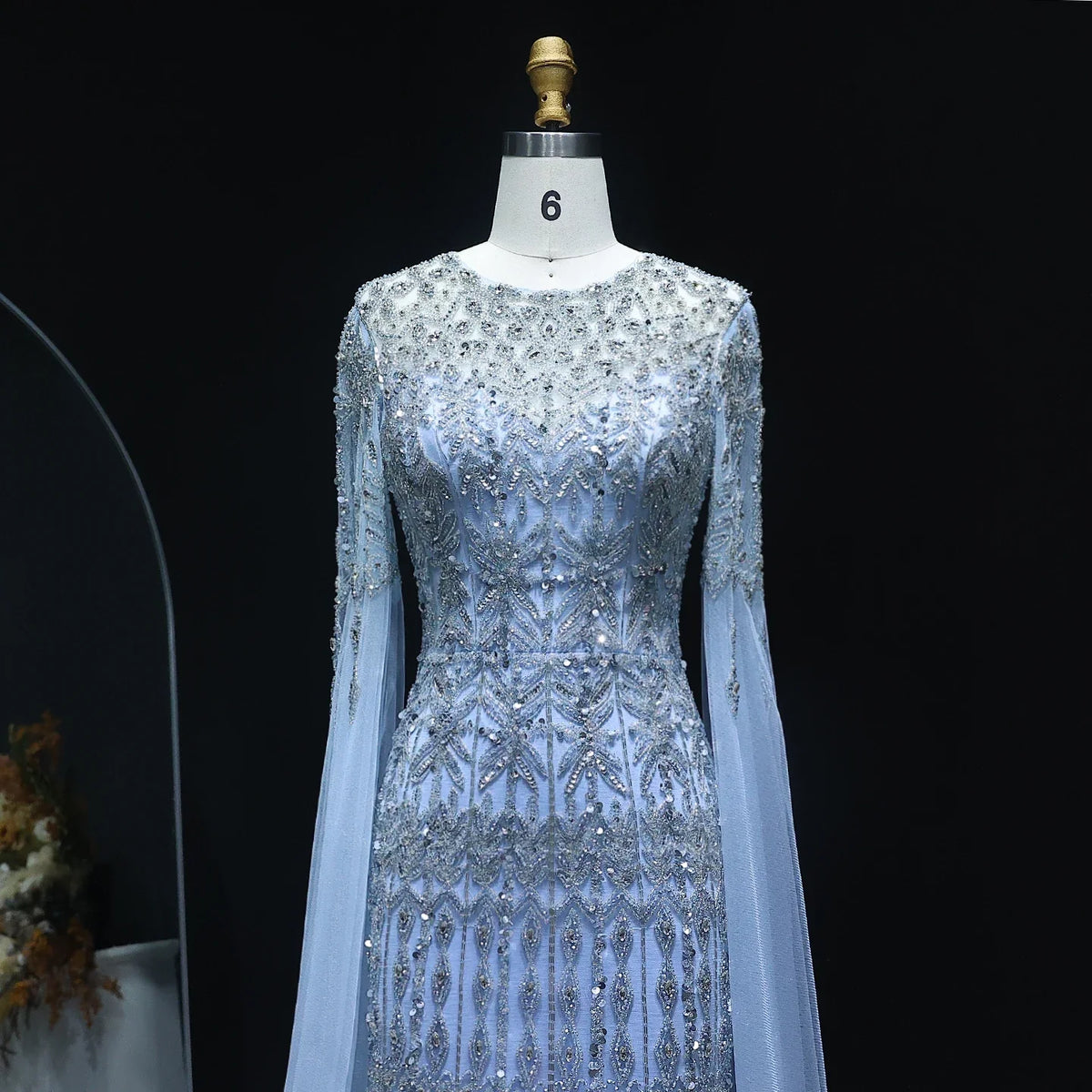 Dubai Caramel Mermaid Evening Dresses with Cape Sleeves SS044