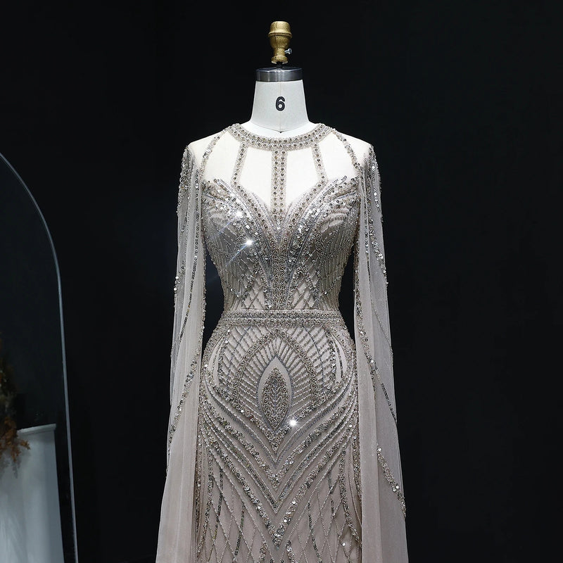 Dubai Green Mermaid Evening Dress with Cape Sleeves SS042
