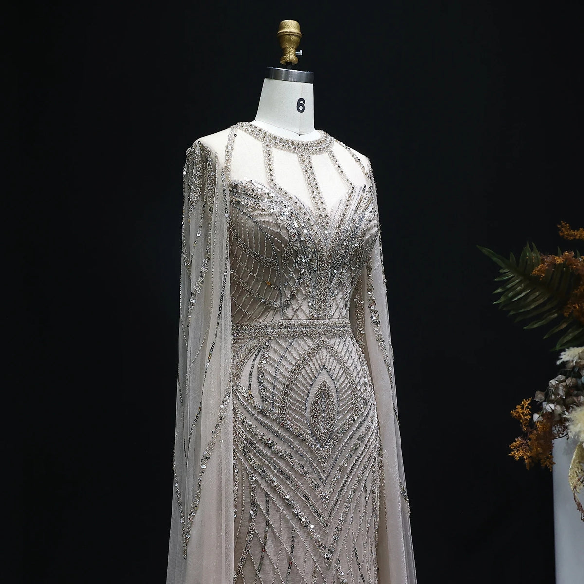 Dubai Green Mermaid Evening Dress with Cape Sleeves SS042