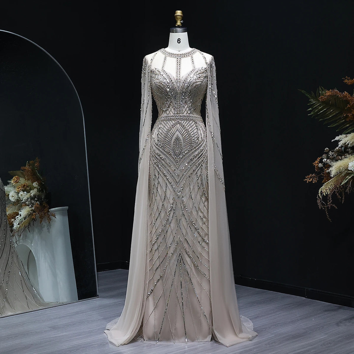Dubai Green Mermaid Evening Dress with Cape Sleeves SS042