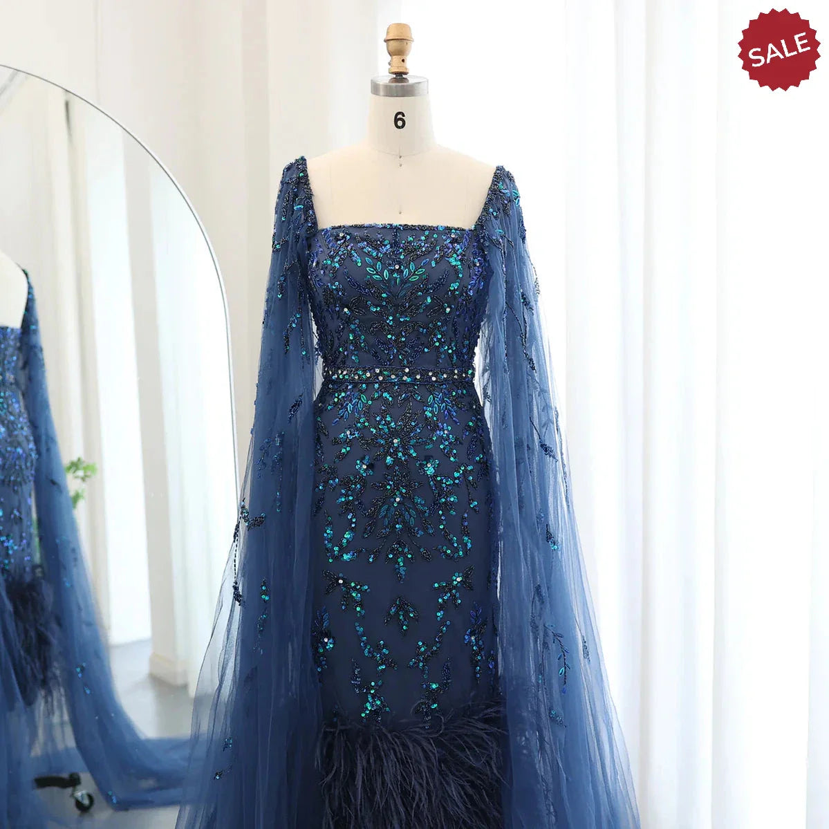 Dubai Luxury Feathers Lilac Evening Dress with Cape Sleeves Ankle Length Midi Arabic Women Wedding Party Gowns SS381