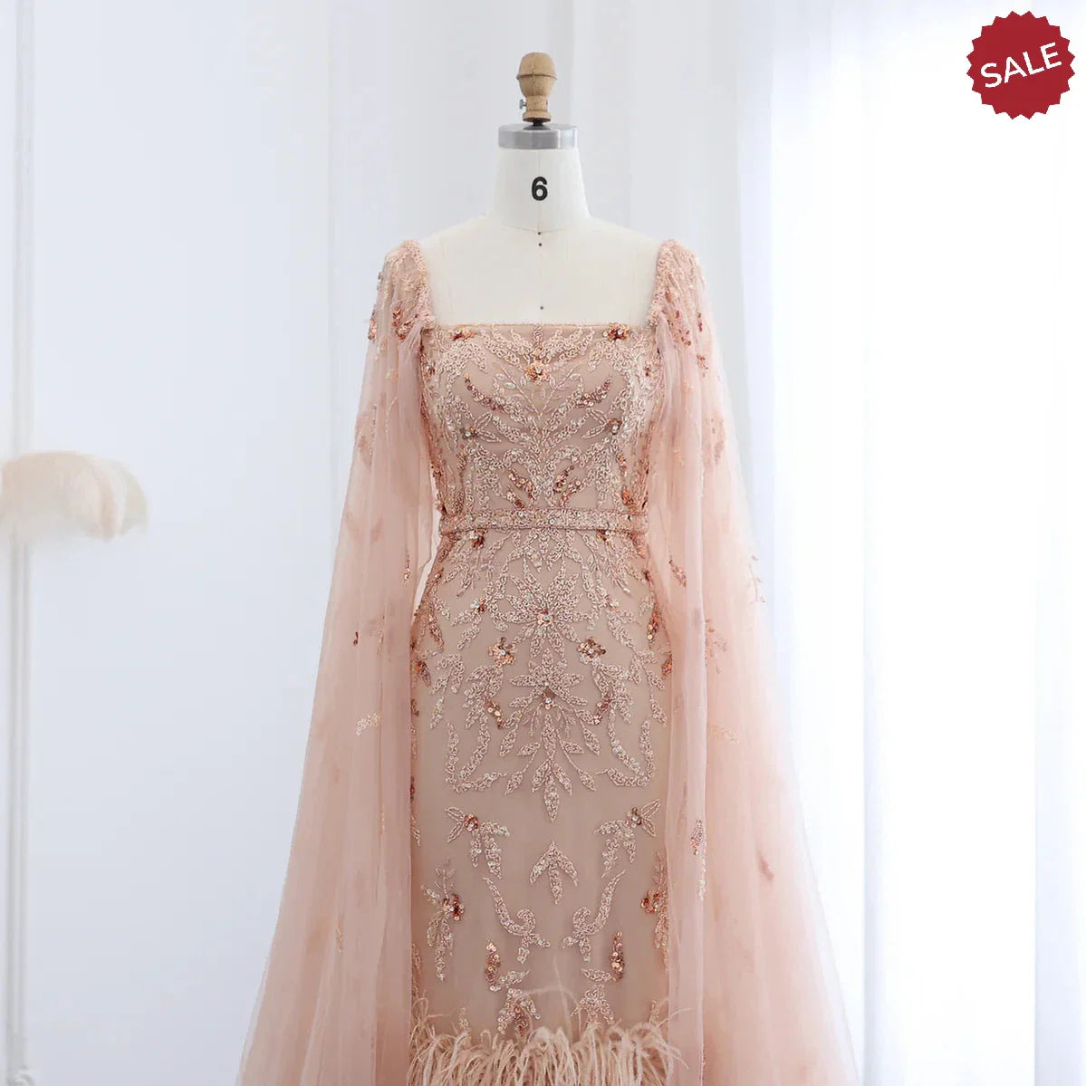 Dubai Luxury Feathers Lilac Evening Dress with Cape Sleeves Ankle Length Midi Arabic Women Wedding Party Gowns SS381