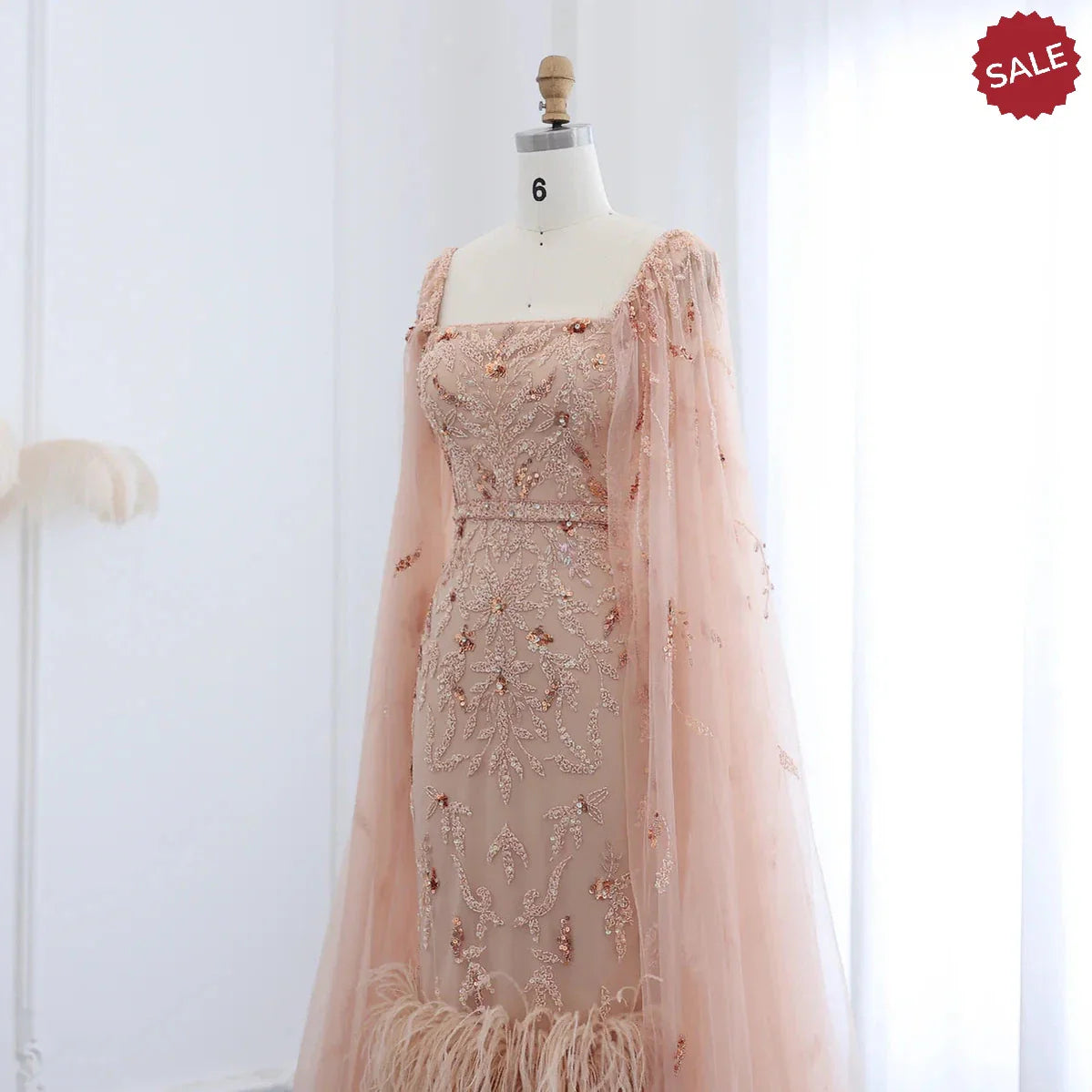 Dubai Luxury Feathers Lilac Evening Dress with Cape Sleeves Ankle Length Midi Arabic Women Wedding Party Gowns SS381
