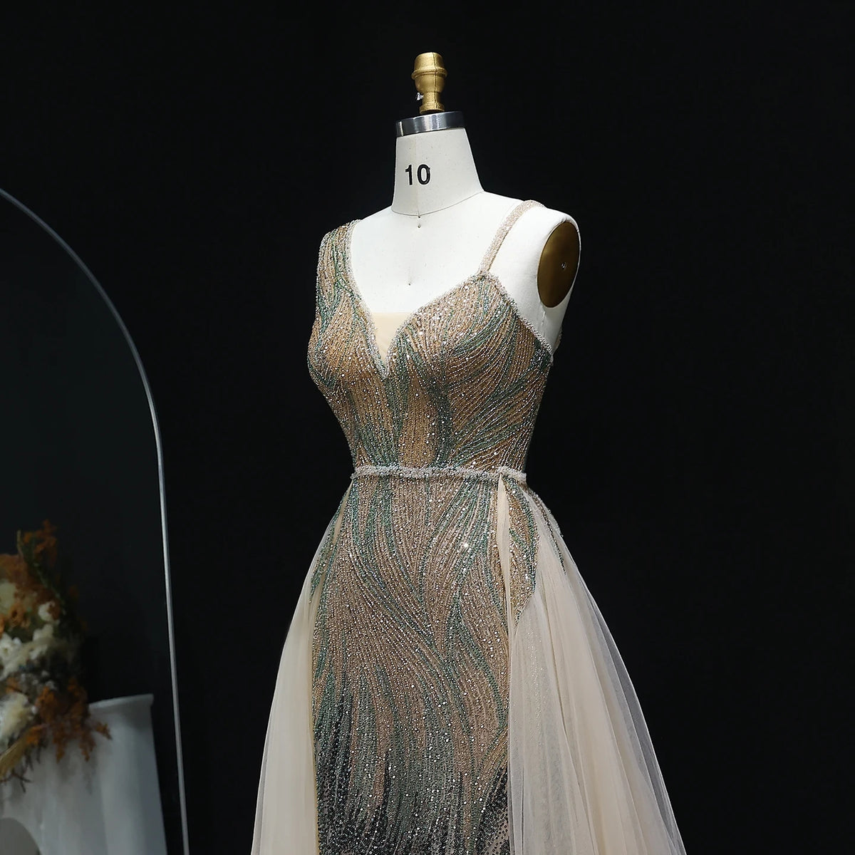 Dusty Pink Champagne Evening Dresses with Overskirt SS052