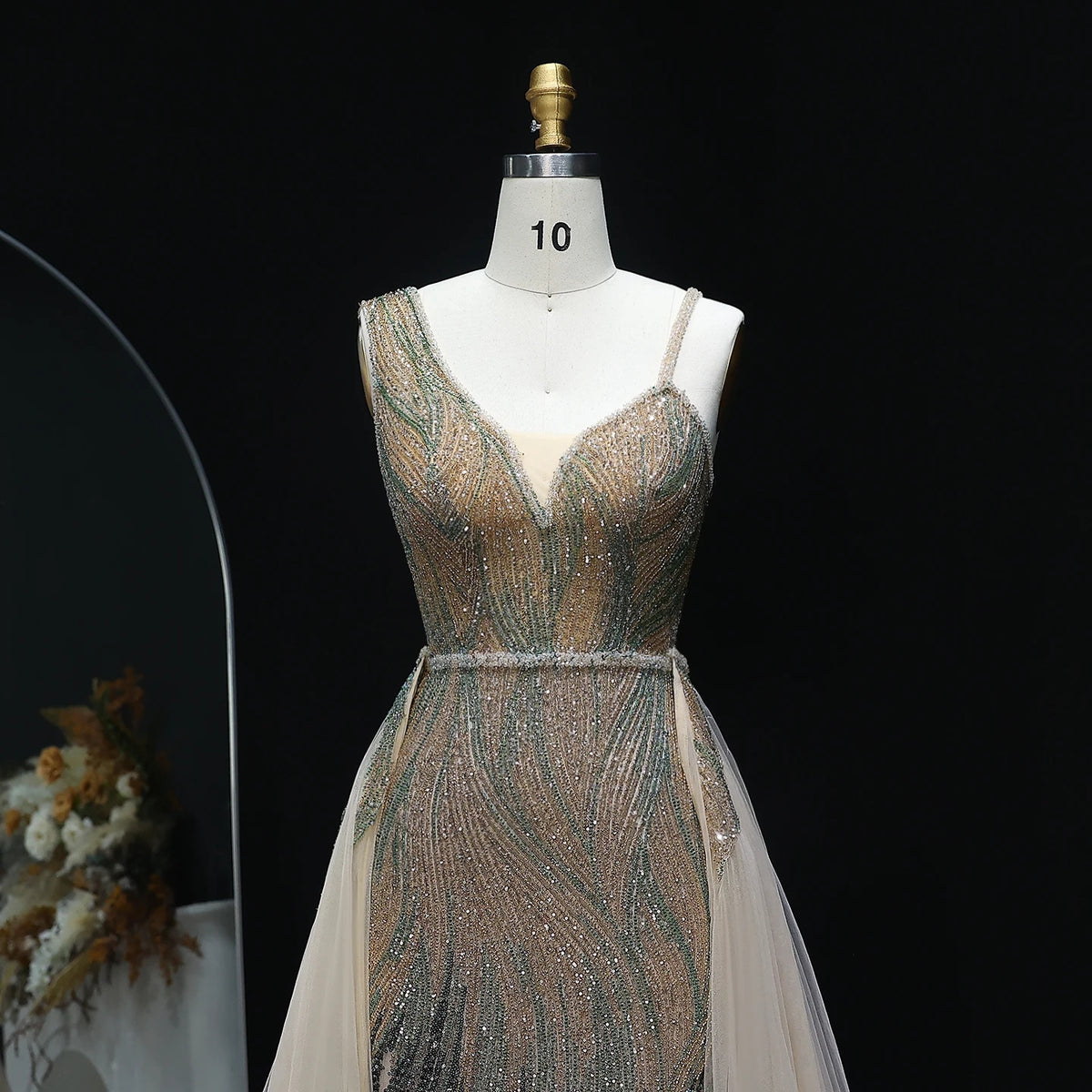 Dusty Pink Champagne Evening Dresses with Overskirt SS052
