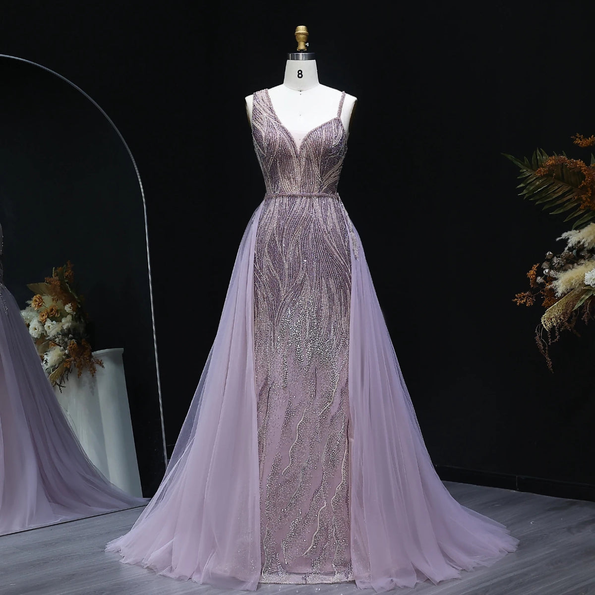 Dusty Pink Champagne Evening Dresses with Overskirt SS052