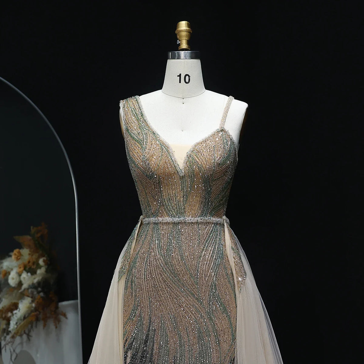Dusty Pink Champagne Evening Dresses with Overskirt SS052