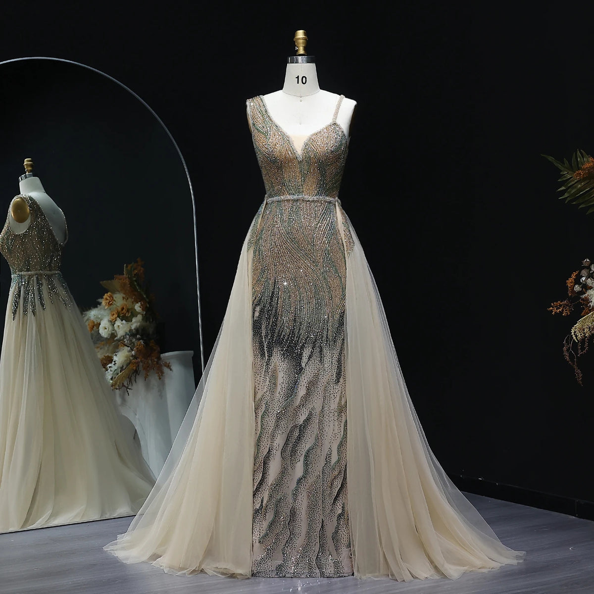 Dusty Pink Champagne Evening Dresses with Overskirt SS052