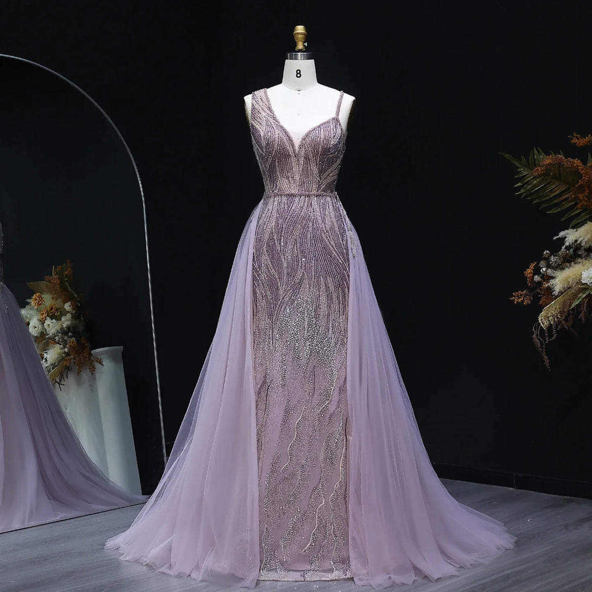 Dusty Pink Champagne Evening Dresses with Overskirt SS052