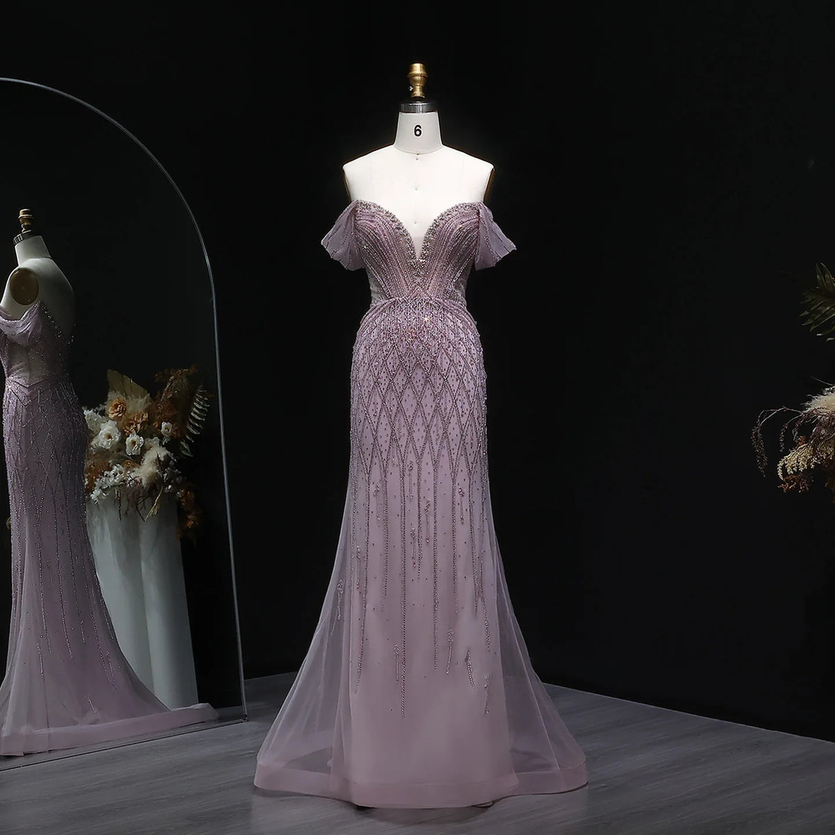 Elegant Sweetheart Collar Dusty Rose Evening Dress SS003