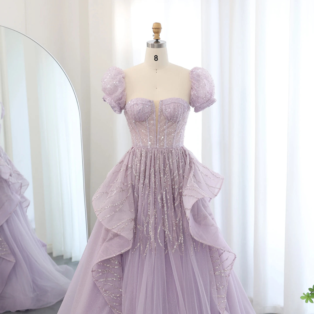 Elegant Beaded Lilac Ball Gown Evening Dress SS452