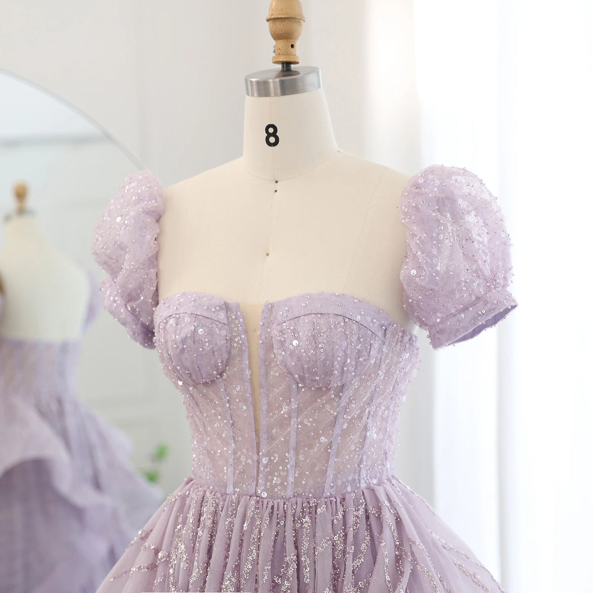 Elegant Beaded Lilac Ball Gown Evening Dress SS452