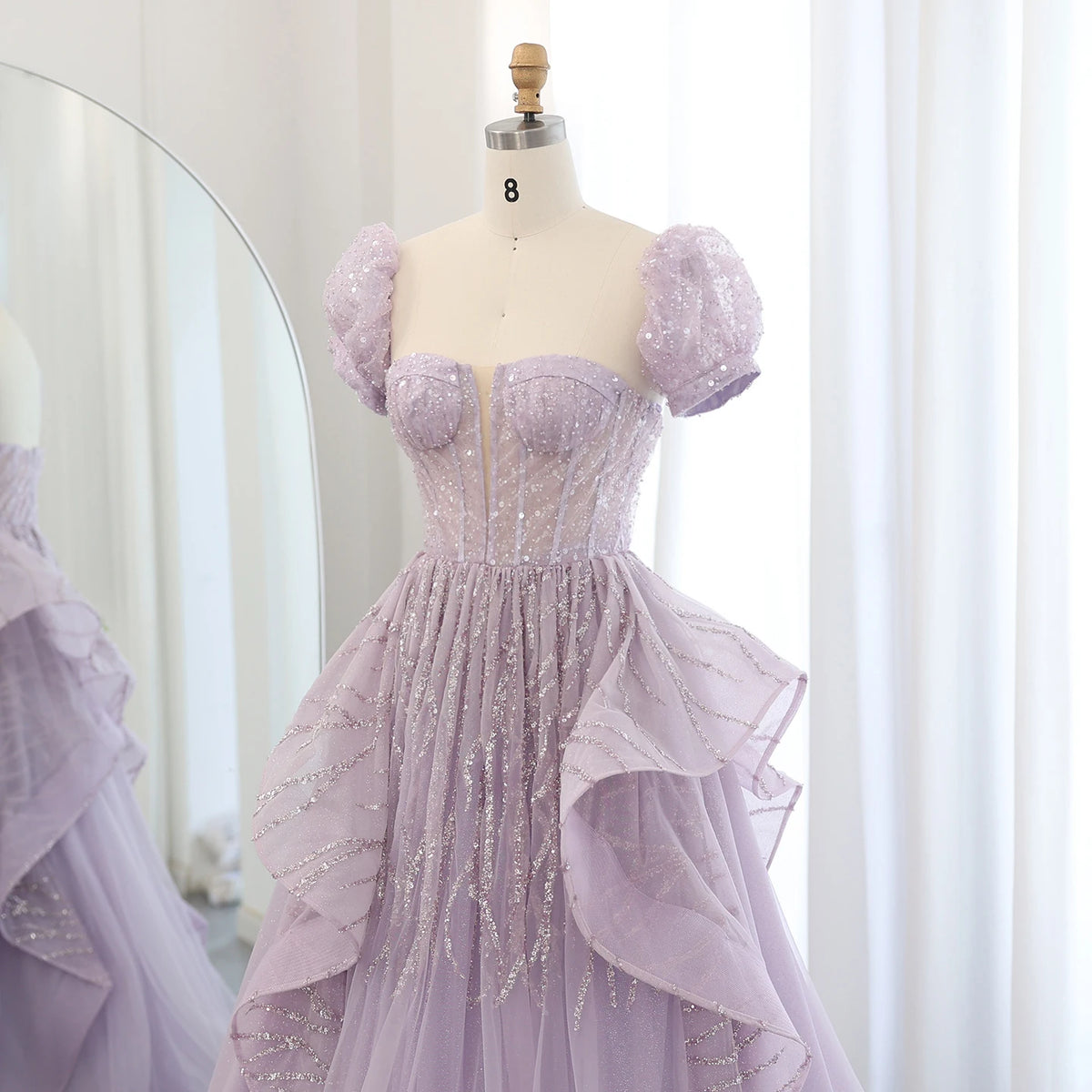 Elegant Beaded Lilac Ball Gown Evening Dress SS452