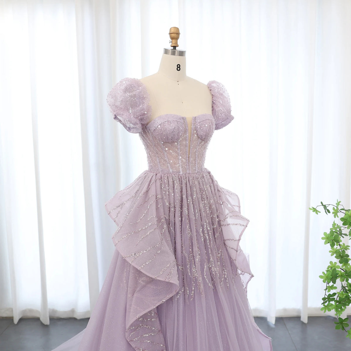 Elegant Beaded Lilac Ball Gown Evening Dress SS452