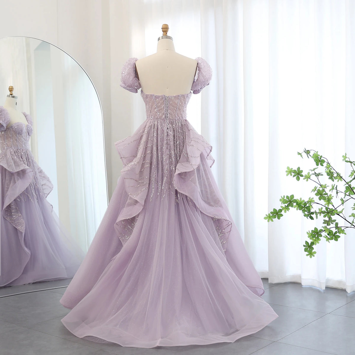 Elegant Beaded Lilac Ball Gown Evening Dress SS452