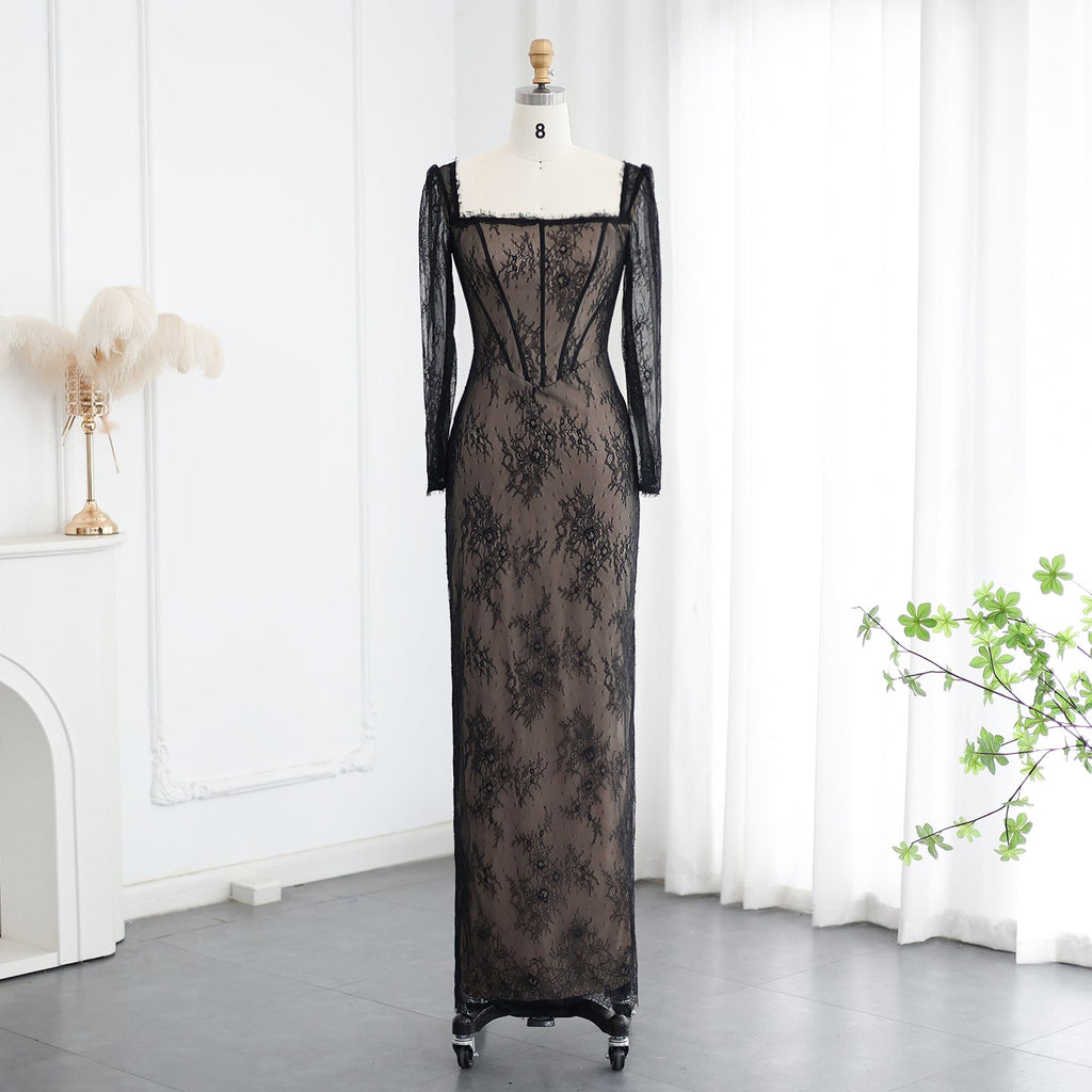 Classy Black Sheath Long Evening Dress Black Evening Gown Y7144