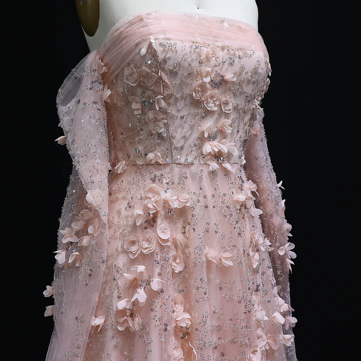 Elegant Blush Pink 3D Flowers Strapless Evening Dress SS344