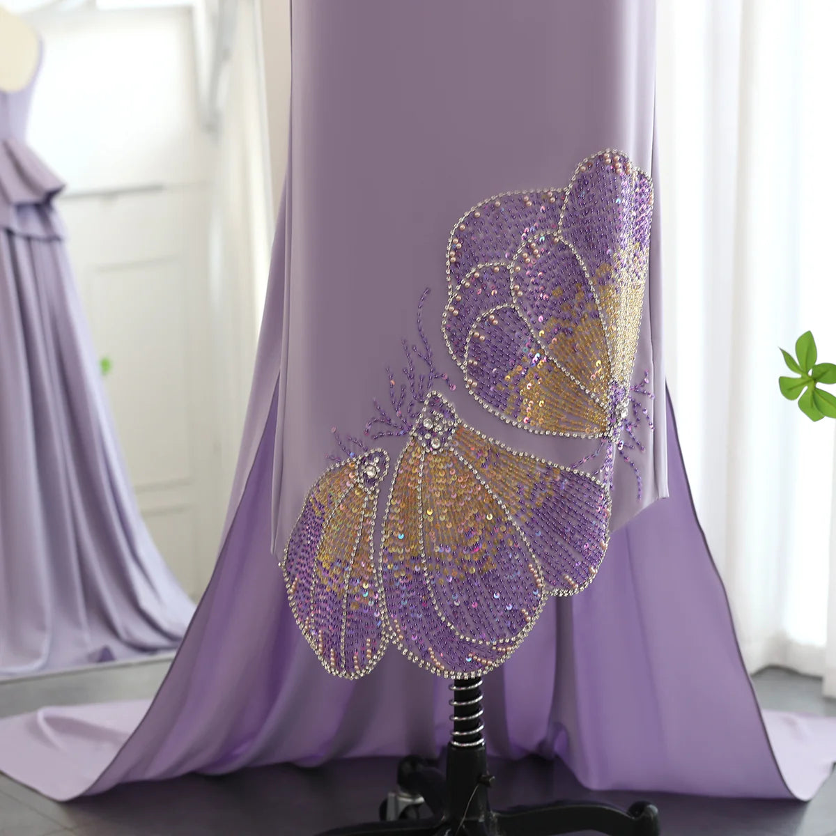 Elegant Coral Pink Butterfly Beaded Evening Dress SS471