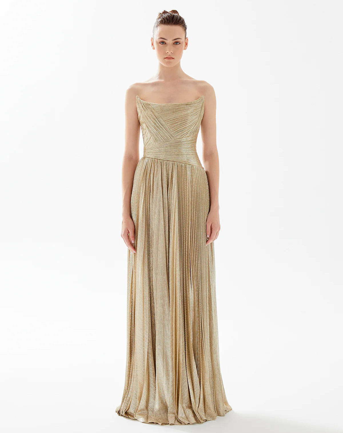 Elegant Gold Pleats Strapless Draped Evening Dress SF208