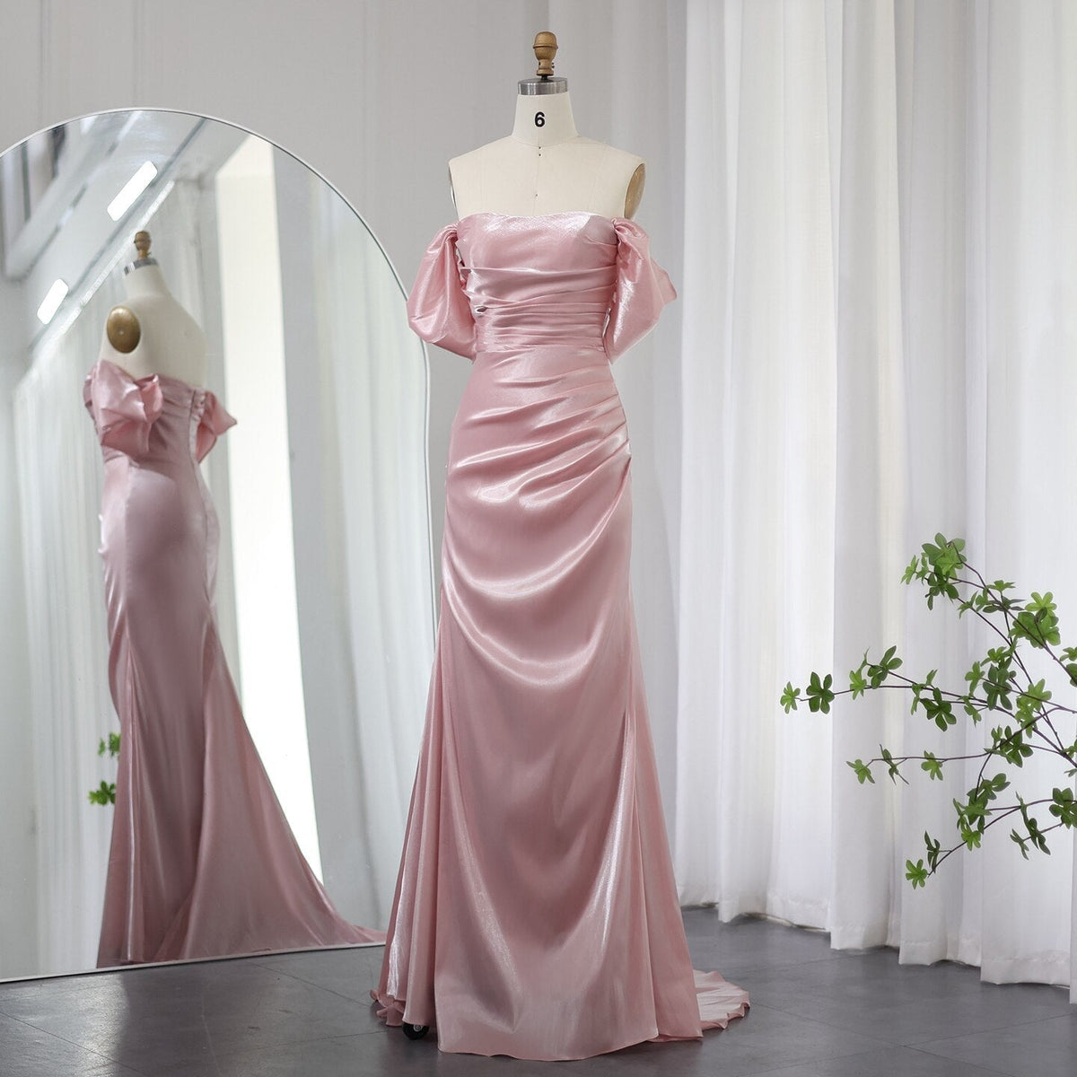 Elegant Off Shoulder Arabic Mermaid Beige Evening Dress SF001