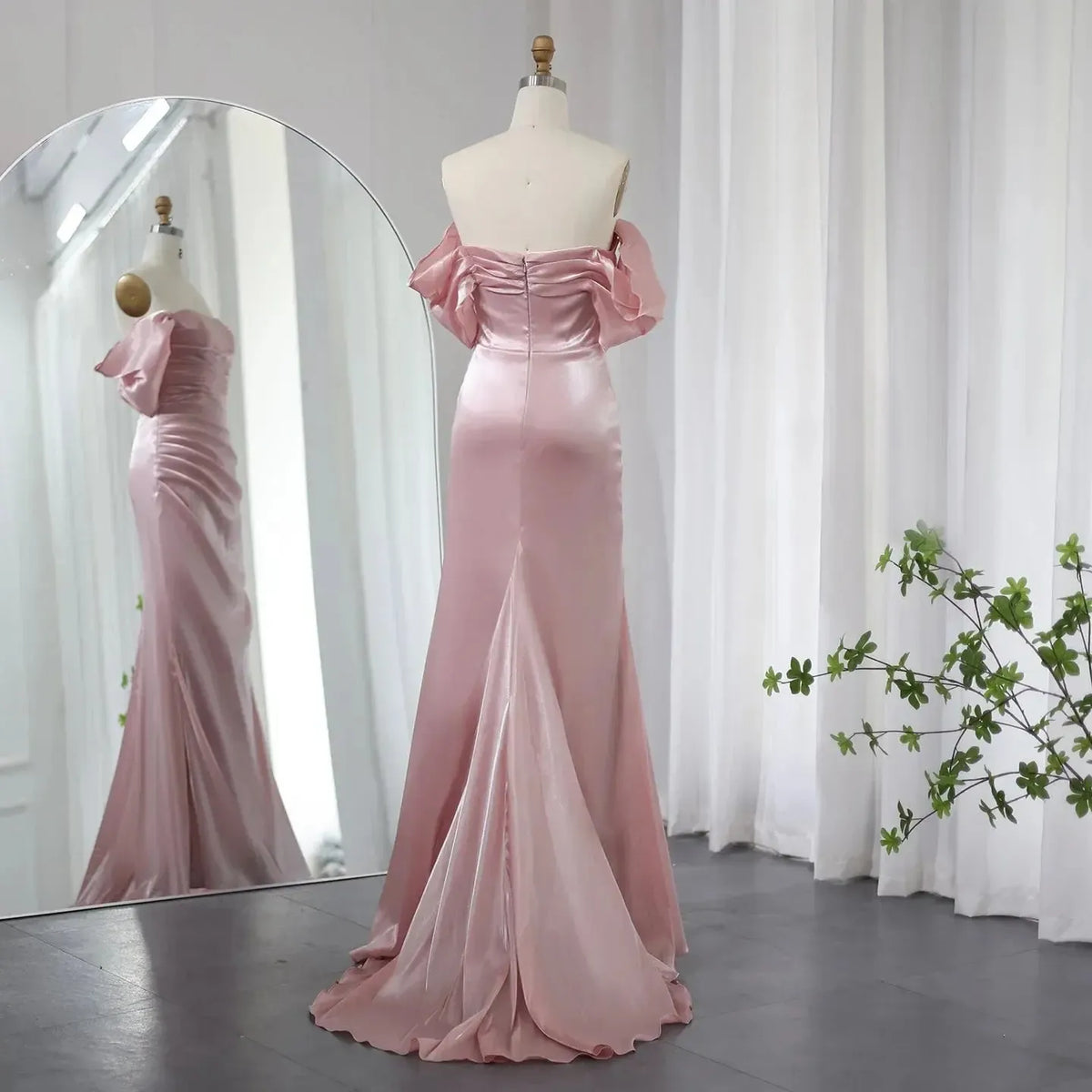 Elegant Off Shoulder Arabic Mermaid Beige Evening Dress SF001