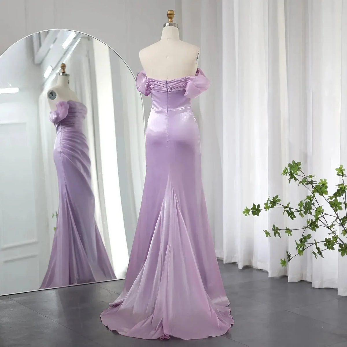 Elegant Off Shoulder Arabic Mermaid Beige Evening Dress SF001