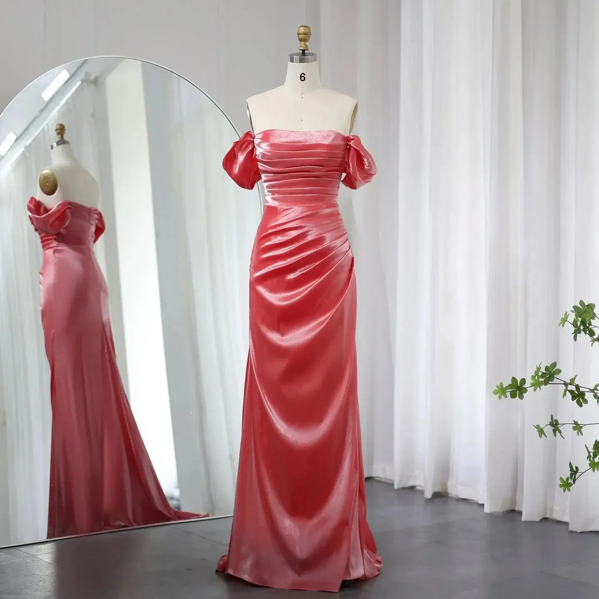 Elegant Off Shoulder Arabic Mermaid Beige Evening Dress SF001
