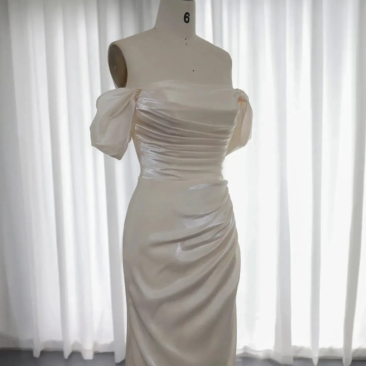 Elegant Off Shoulder Arabic Mermaid Beige Evening Dress SF001