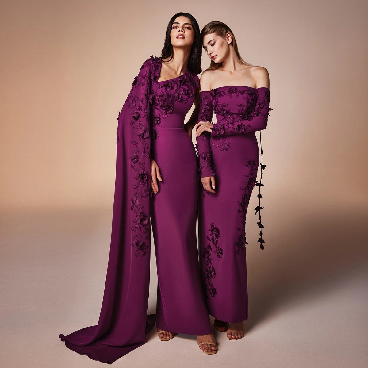 Elegant Off Shoulder Fuchsia Long Sleeves Evening Dress SS310