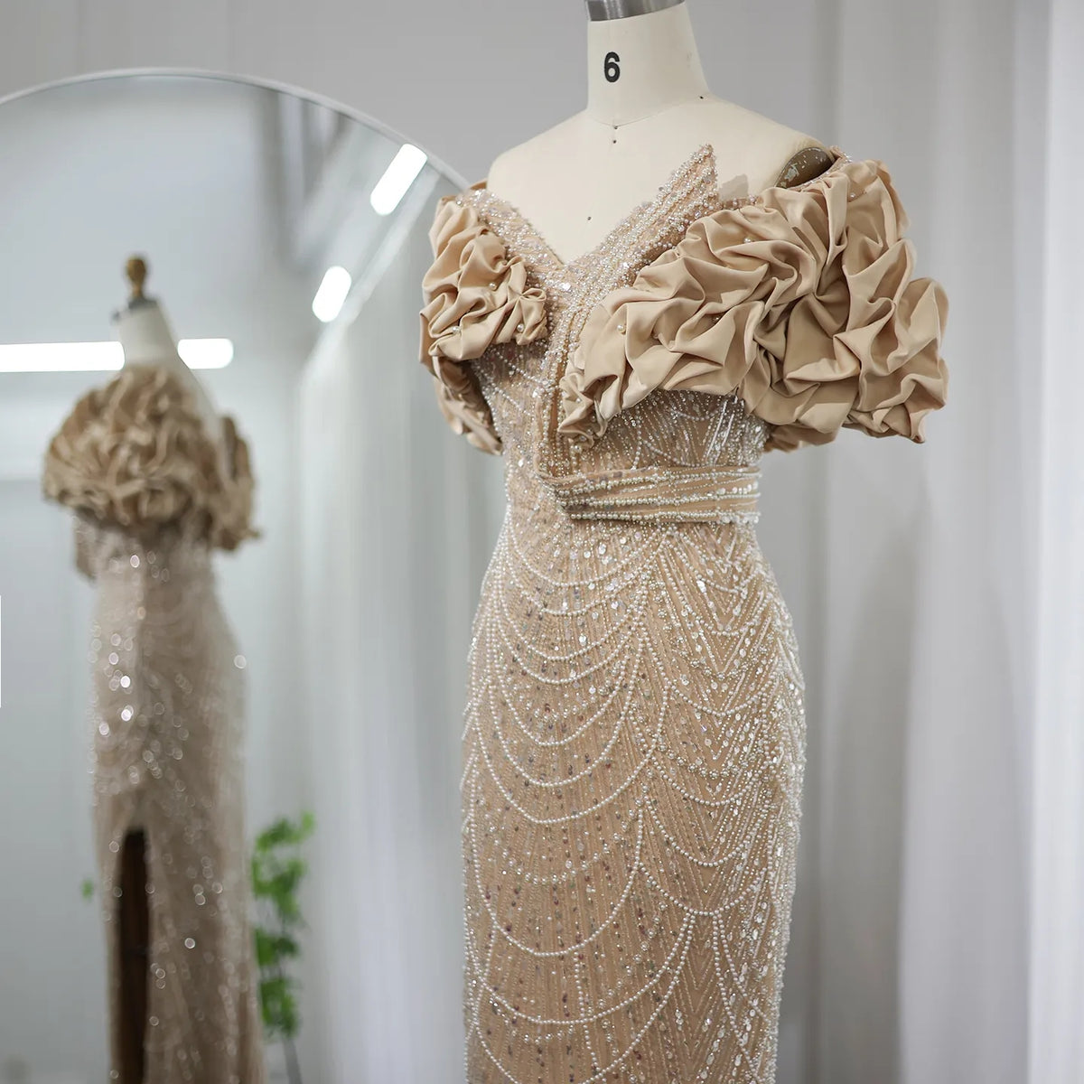 Elegant Off Shoulder Mermaid Sage Green Slit Evening Dress SS288