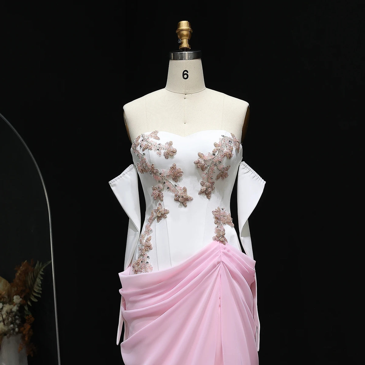 Elegant Pink 3D Flowers Strapless Evening Dresses SF329