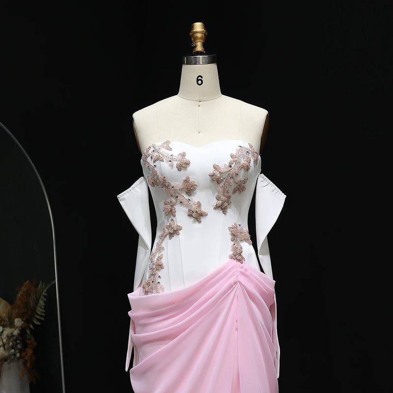 Elegant Pink 3D Flowers Strapless Evening Dresses SF329