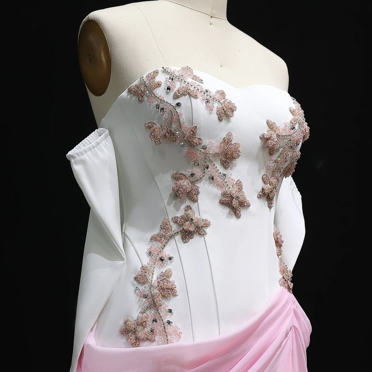 Elegant Pink 3D Flowers Strapless Evening Dresses SF329