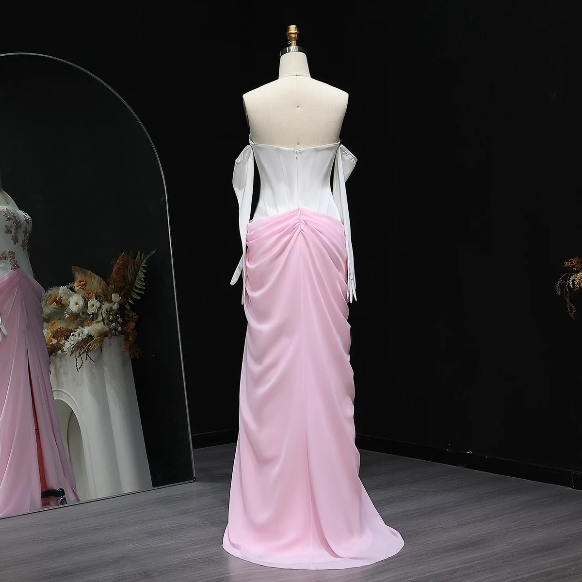 Elegant Pink 3D Flowers Strapless Evening Dresses SF329