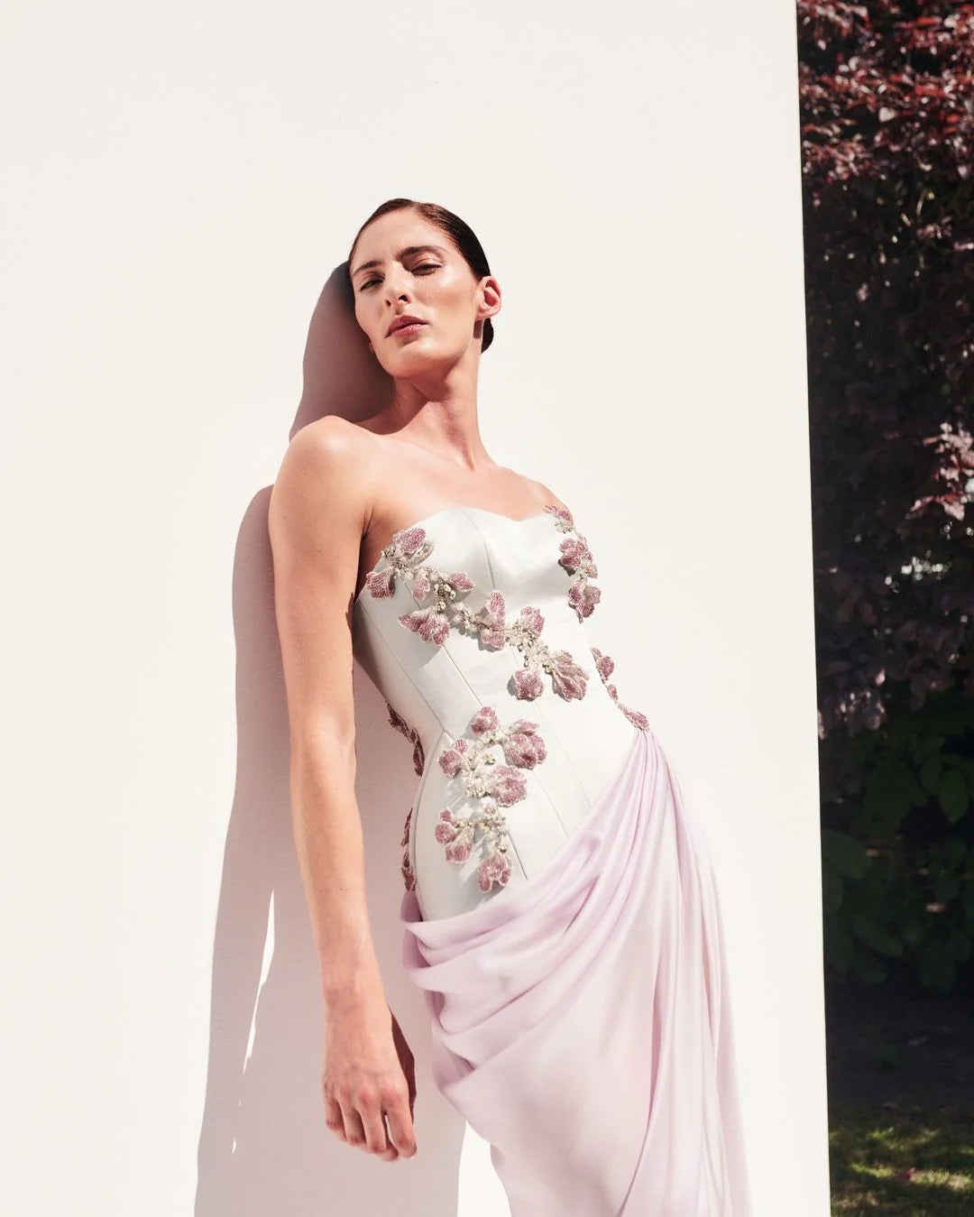 Elegant Pink 3D Flowers Strapless Evening Dresses SF329