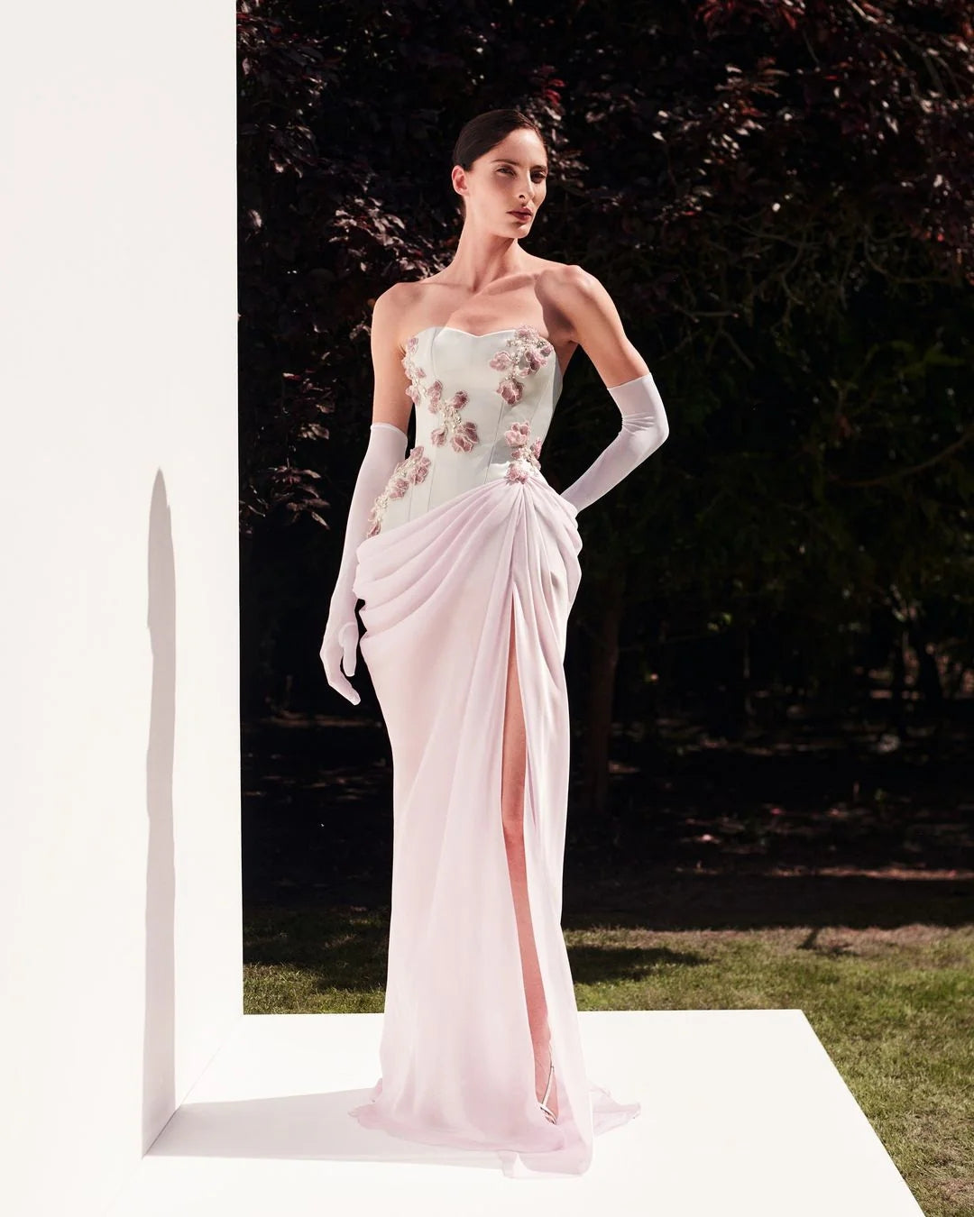 Elegant Pink 3D Flowers Strapless Evening Dresses SF329