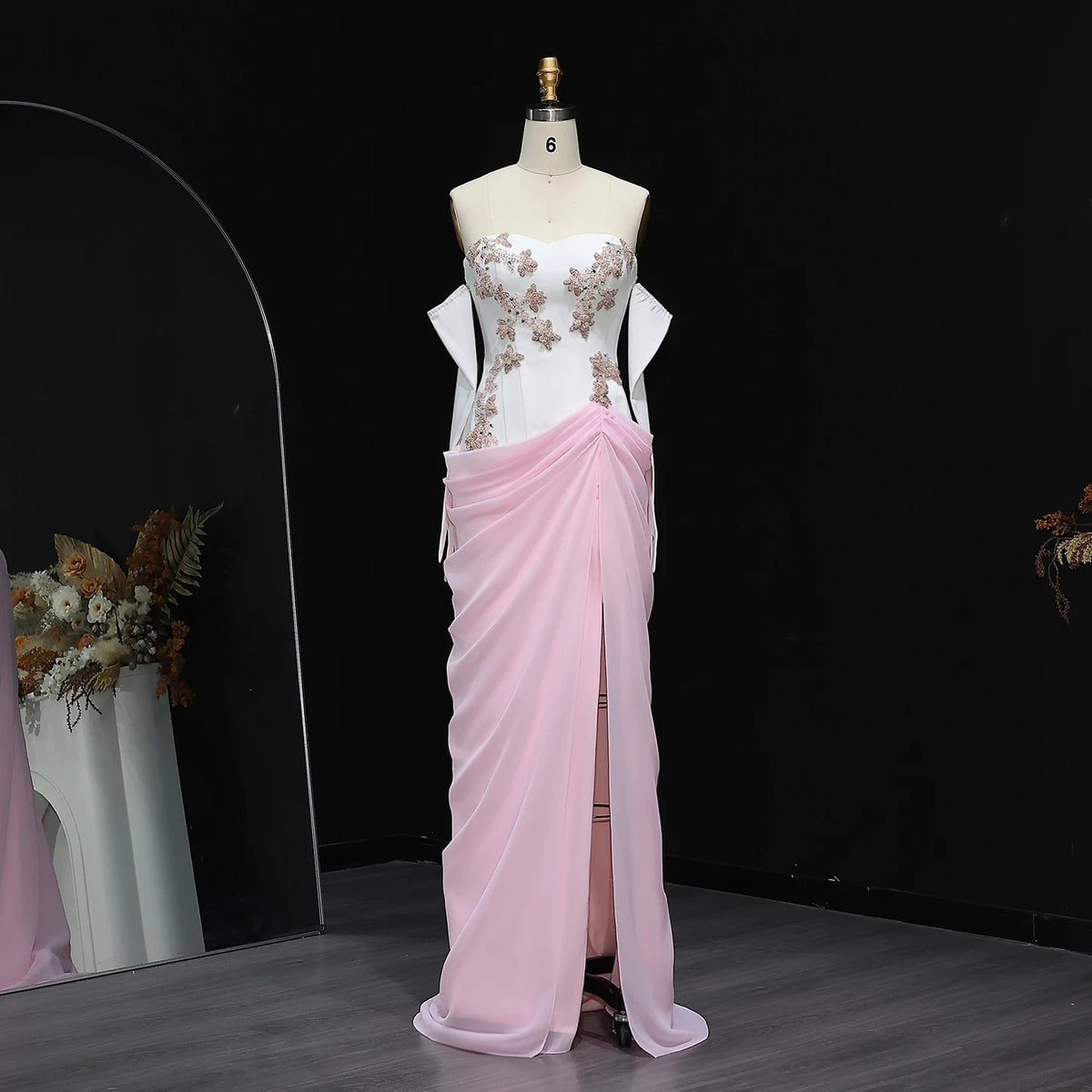 Elegant Pink 3D Flowers Strapless Evening Dresses SF329