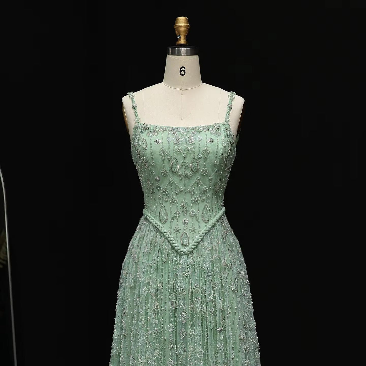 Elegant Sage Green Luxury Evening Dress with Spaghetti Straps SS123