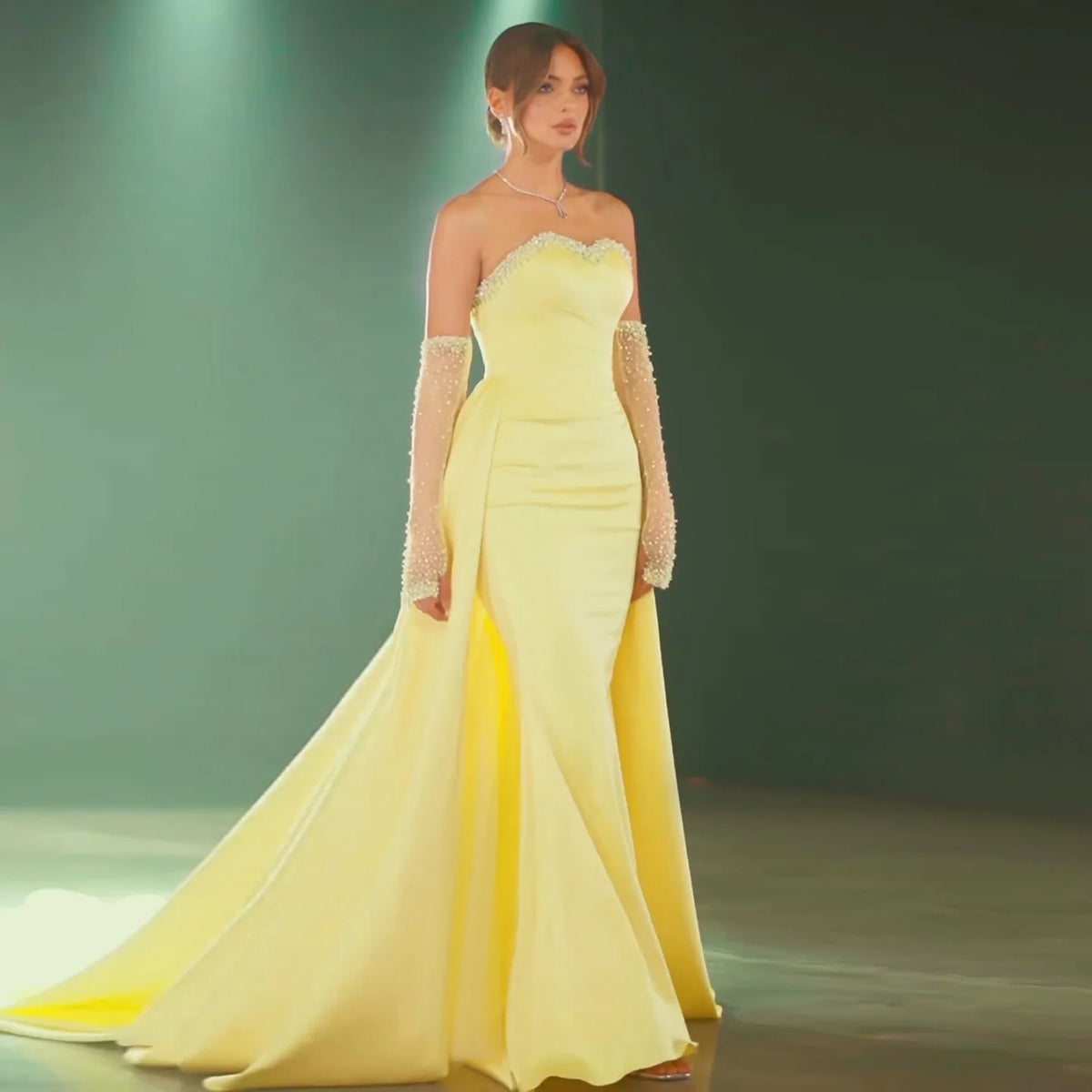 Elegant Sweetheart Yellow Satin Evening Dress SS586